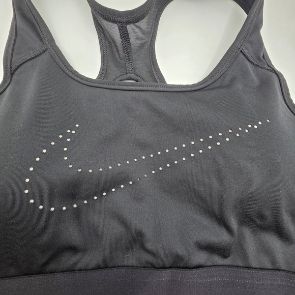 Nike Womens Dri-FIT Racerback Sports Bra Black Perforated Swoosh Size Medium - Picture 2 of 6